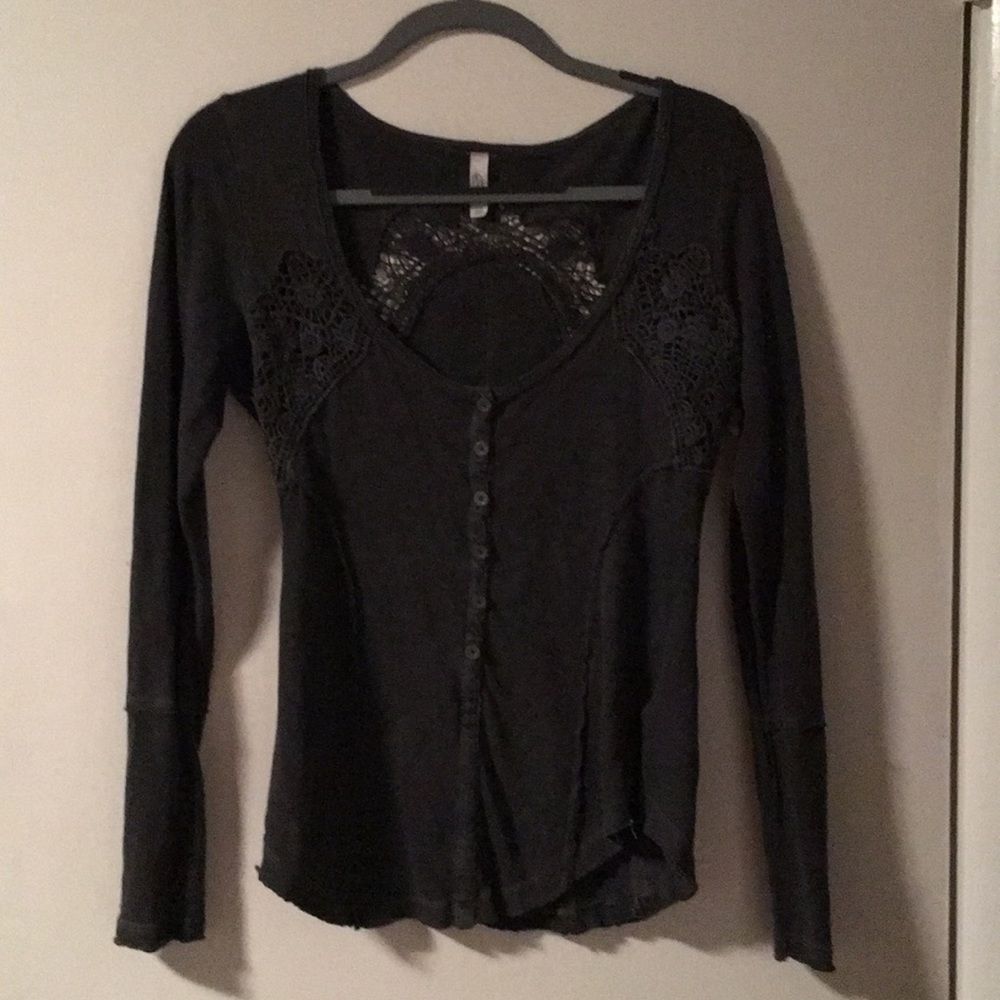 Free People Black Lace Henley